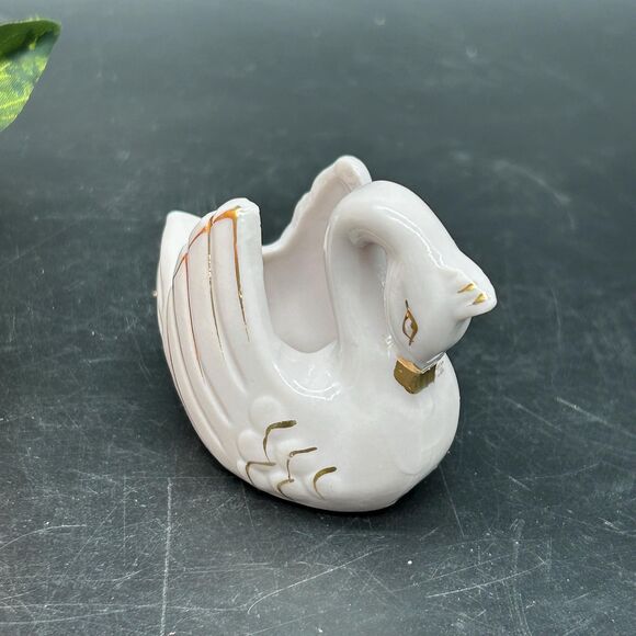 Vintage 1950s SWAN Fine China Trinket Dish - Made in Japan Toothpick Holder - Picture 1 of 3